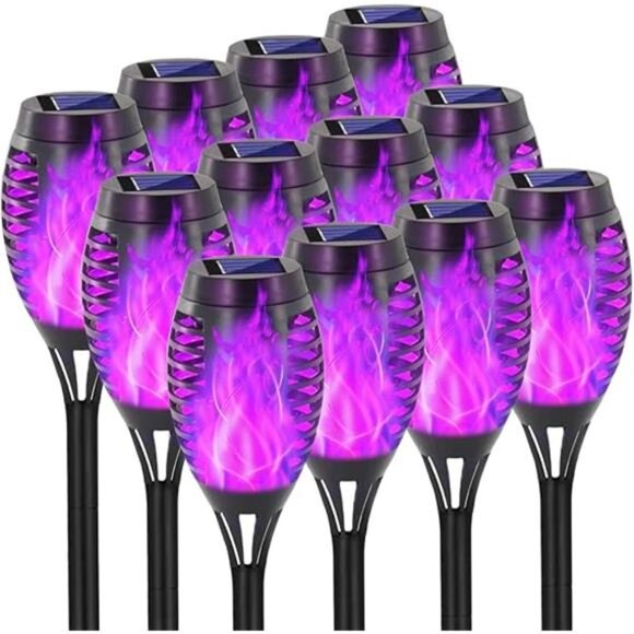 Solar Lights Outdoor,Halloween Decorations Purple Solar Tiki Torches for Outside - Picture 7 of 7